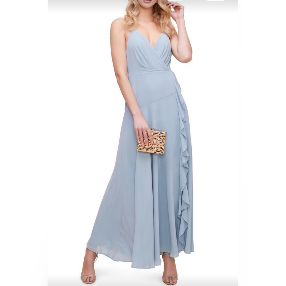 ASTR Label Blue Ruffle Detail Maxi Dress